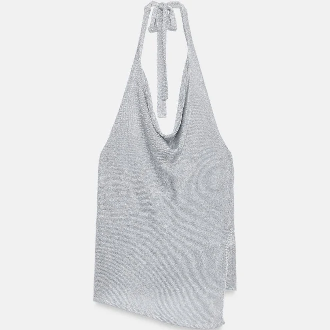 top Zara Metallic Thread Knit Halter Top Zara USA $45.9