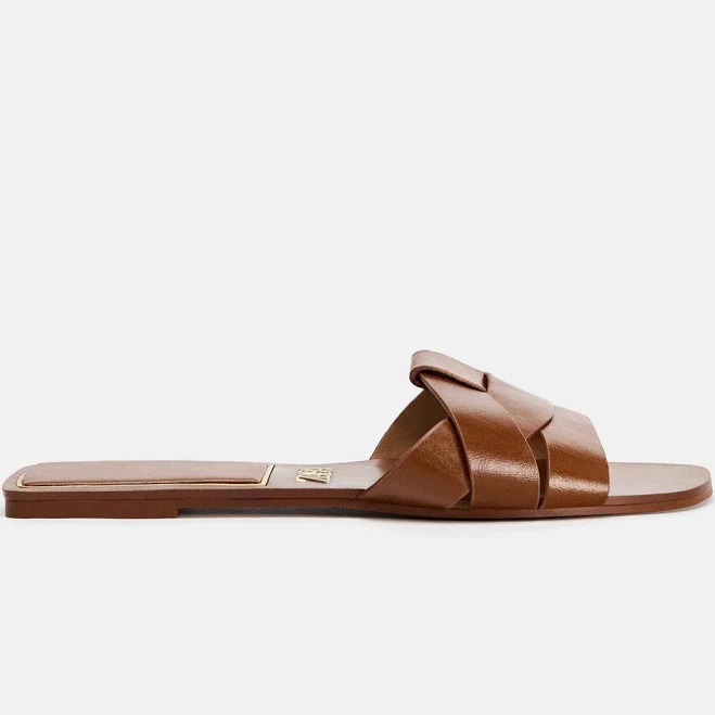 shoes Zara Women's Leather Flat Crossed Sandals Zara USA $49.9