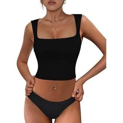 top Zeagoo Women's Square Neck Sleeveless Crop Tops Trendy Basic Ribbed Tank Tops-Black-L Target $24.99
