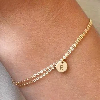 accessory Zola 14K Solid Gold Dainty Chain Bracelet with Tiny Initial Disk Etsy - RaniskaByRani $91.84