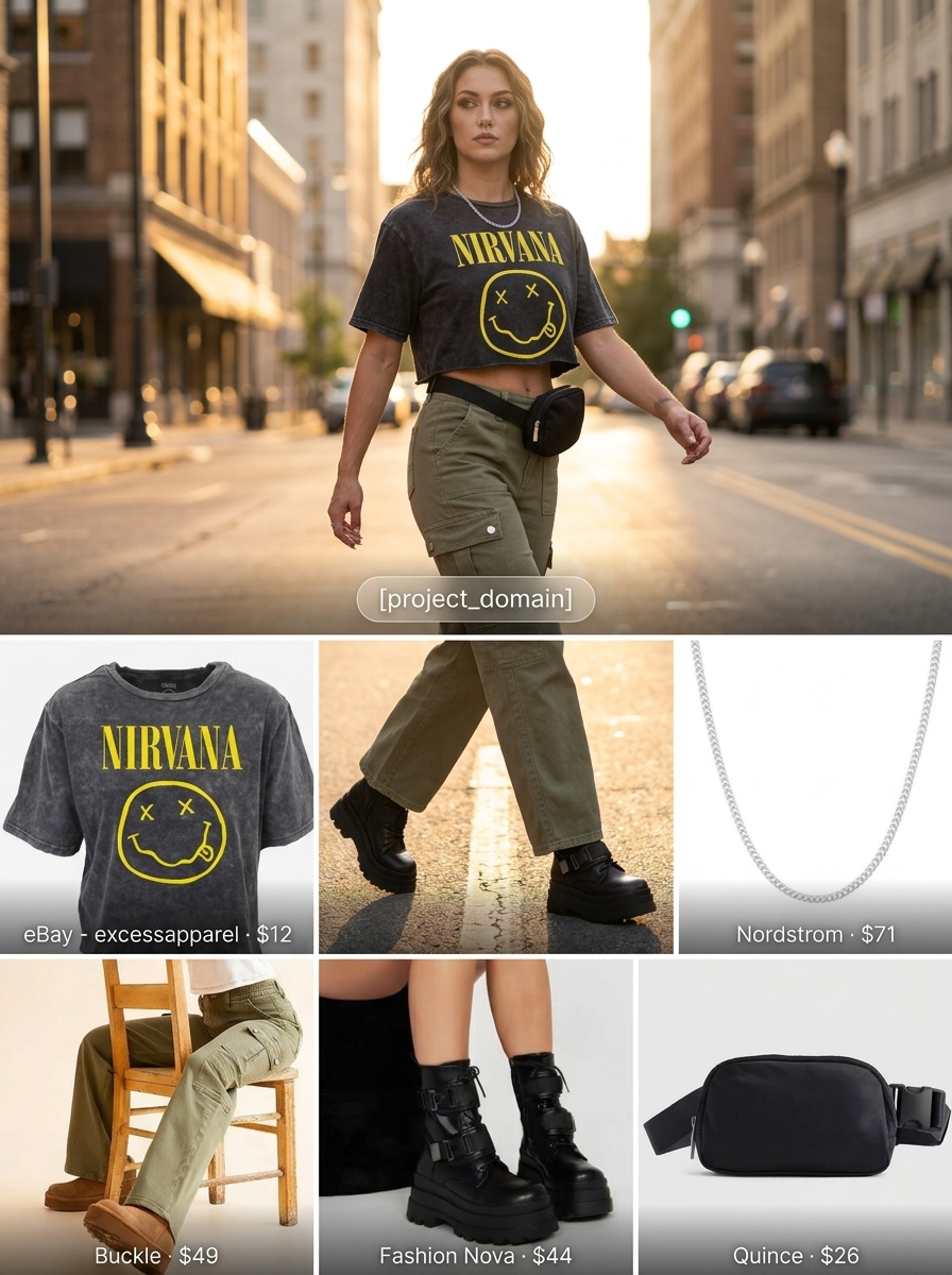 Summer crop top outfits for women 2026: Washed black graphic crop top with cargo pants, combat boots, and silver necklace for urban edge.