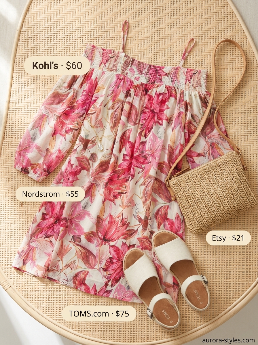 Pink gingham dress with espadrilles and straw bag. Summer dresses for women 2026 weekend brunch outfit.