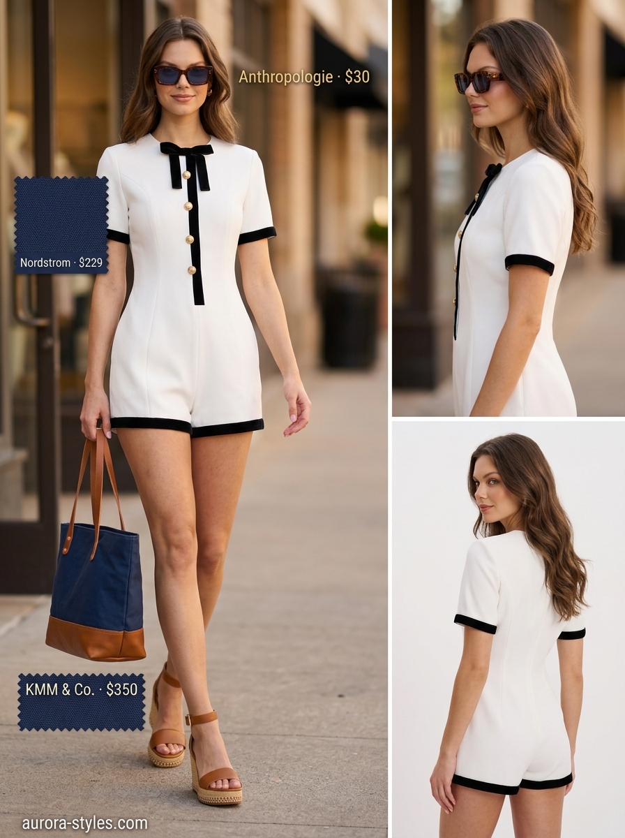 White tailored romper for summer fashion outfits for women 2026. Chic for daytime events and parties.