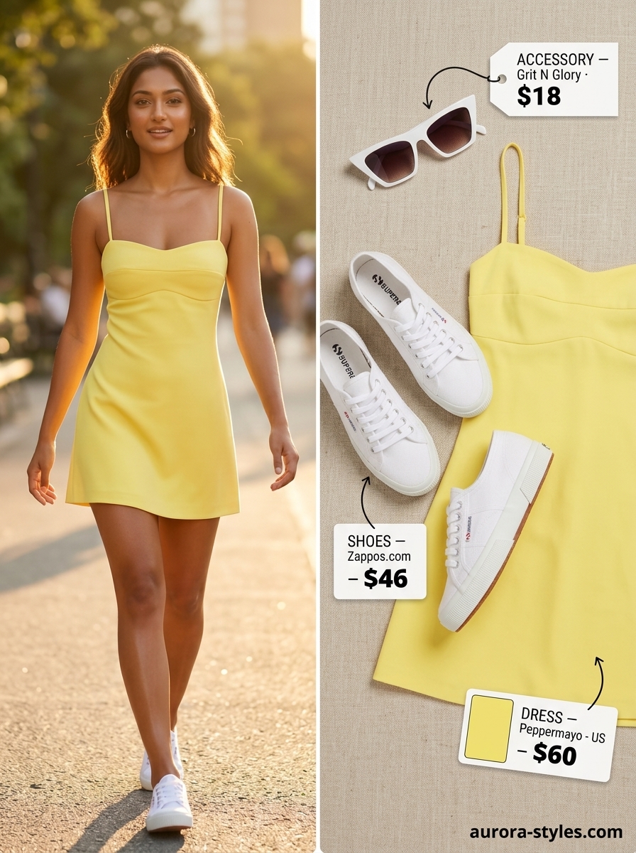 Lemon yellow sundress for summer fashion outfits for women 2026. Perfect for beach days and casual lunches.