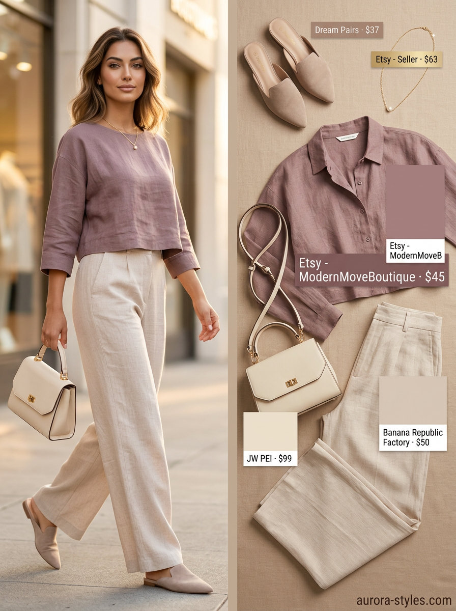 Blush pink linen shorts set for women 2026, a modern minimalist summer look.