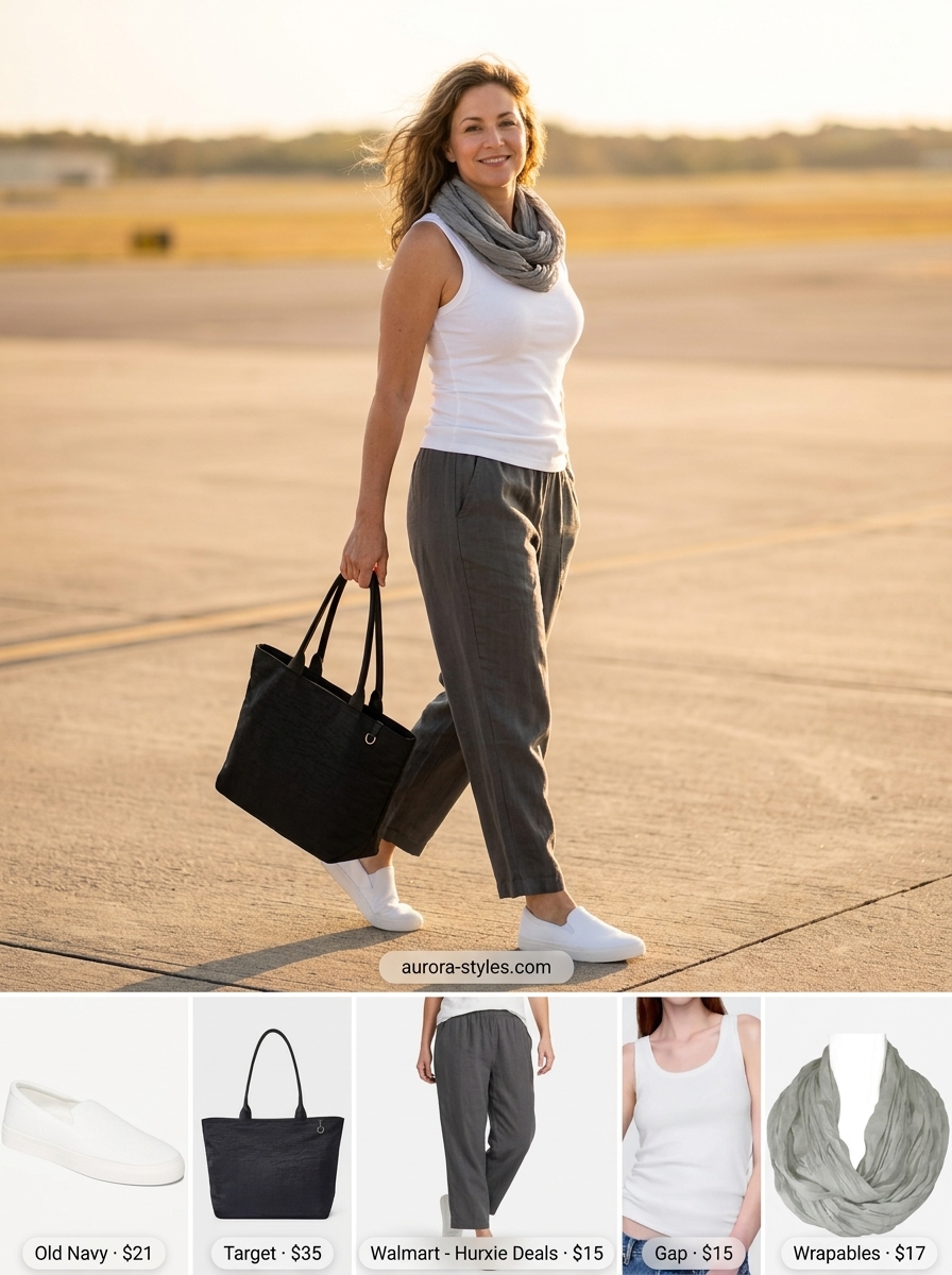 Charcoal grey wide-leg linen pants, white tank & sneakers. Summer linen pants for women 2026.