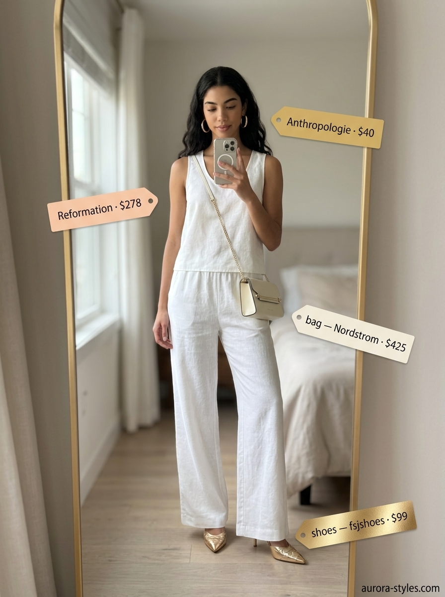 Sophisticated ivory linen set outfit for women 2026, ideal for summer evenings and travel.