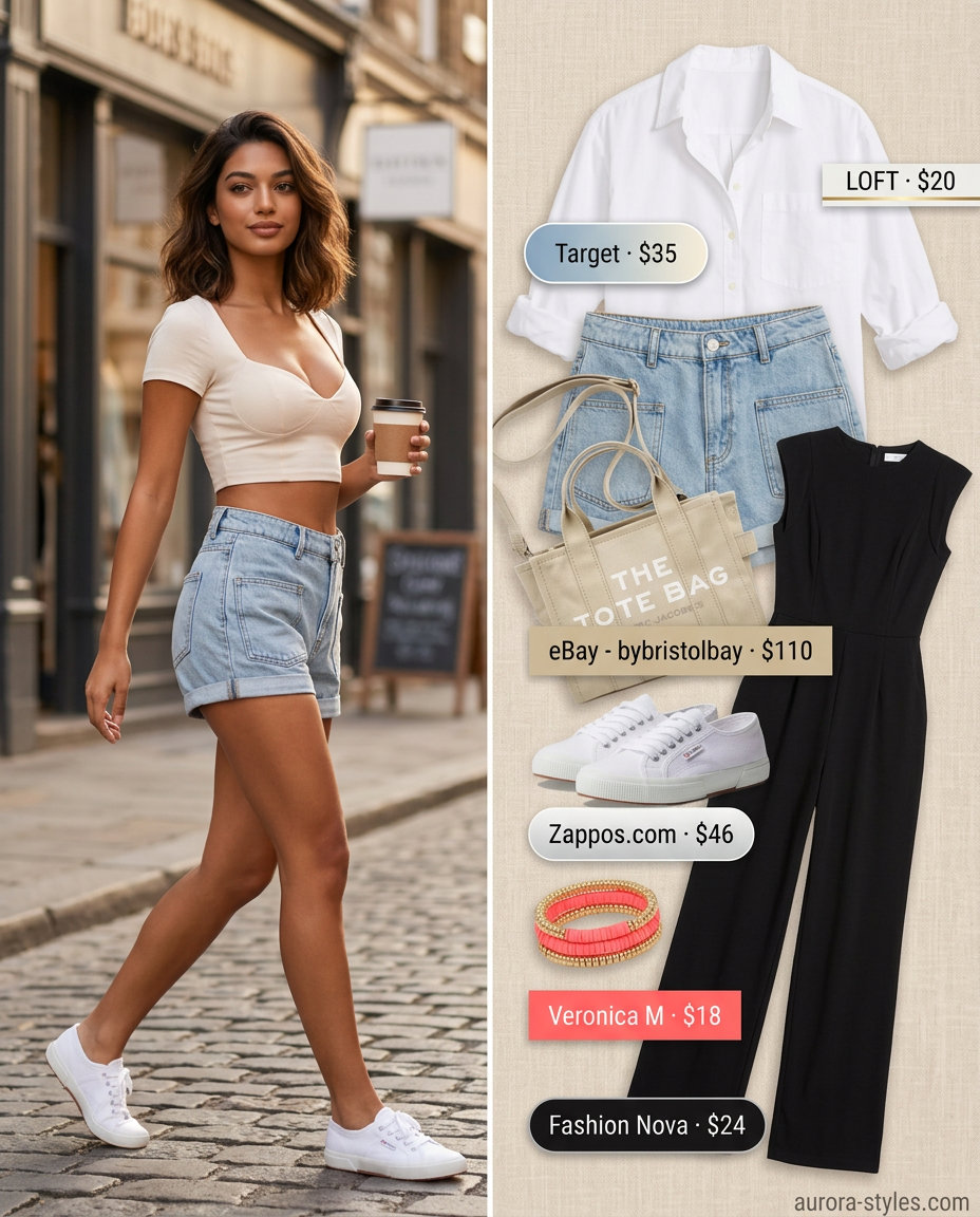 Effortless Denim Shorts Set