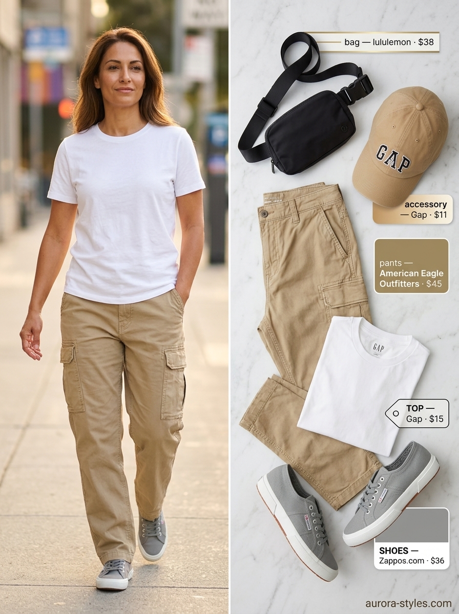 Weekend casual khaki cargo pants for women 2026. Perfect for errands and coffee runs.