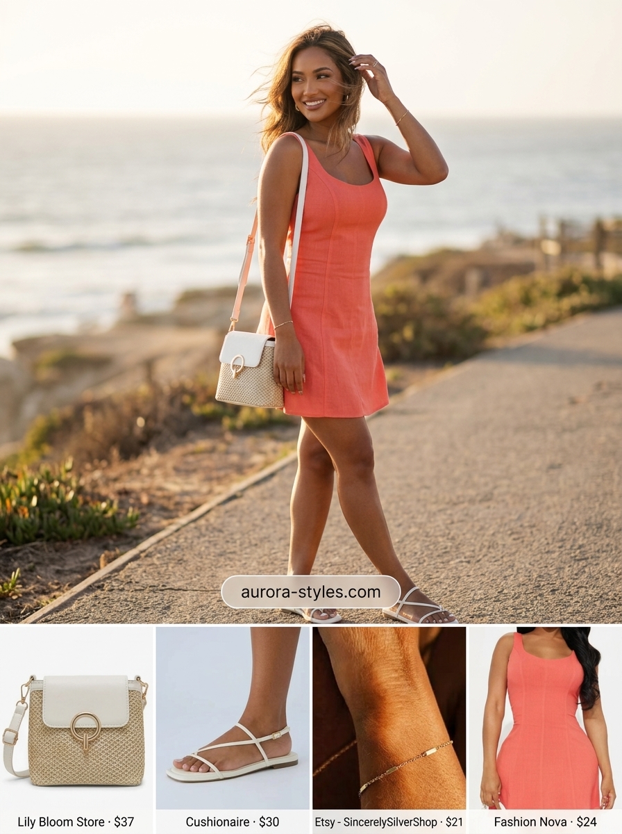 Coral cotton poplin mini sundress, ideal for summer sleeveless dresses for women 2026 beach days.