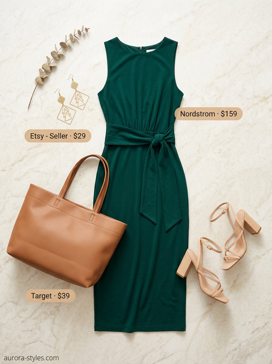 Sophisticated emerald green sleeveless midi dress for women 2026, perfect for summer events and cocktail hour.