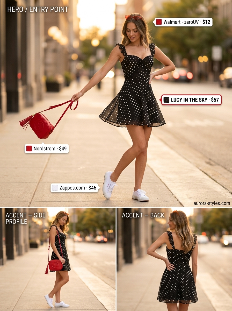 Black and white polka dot mini dress, a cute option for summer sleeveless dresses for women 2026 casual days.