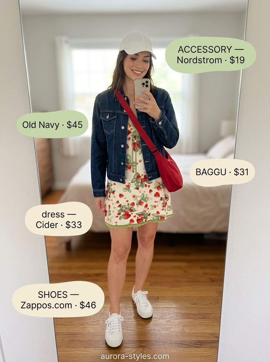 Red strawberry print mini dress, a fun choice for summer sleeveless dresses for women 2026 casual outings.