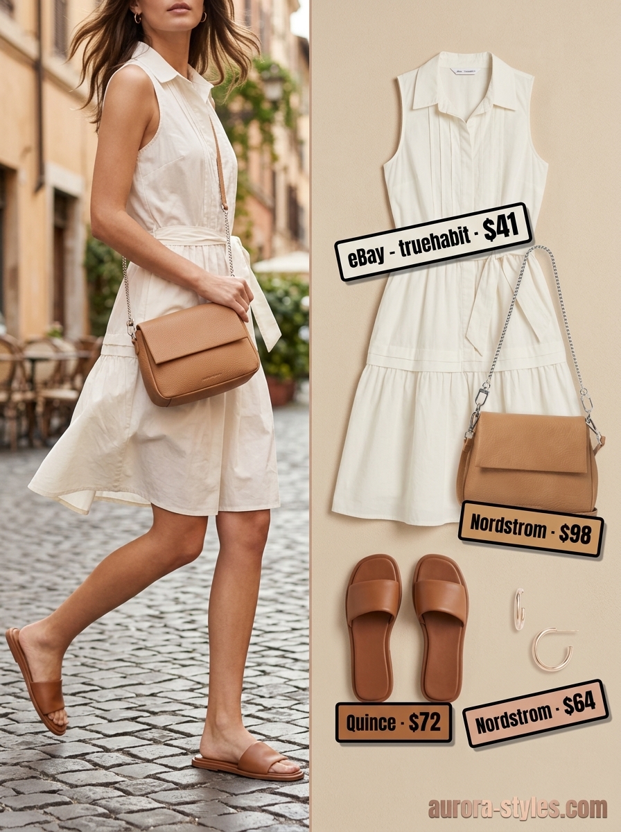 Chic white poplin sleeveless shirt dress for women 2026, ideal for smart casual events and weekend outings.