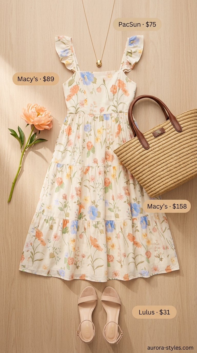 Weekend Brunch Square Neck dress: Pastel floral print, puff sleeves. Sweet summer Square Neck outfits for women 2026.