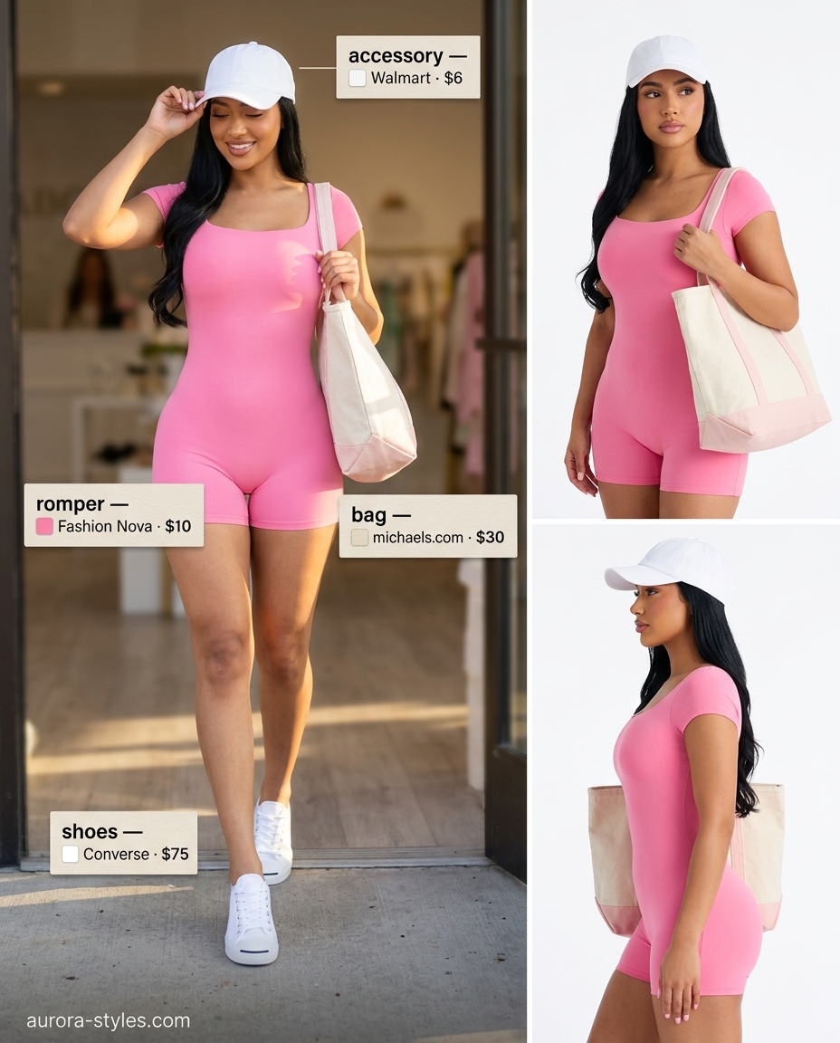 Weekend Getaway Square Neck romper in pastel pink. Easy summer Square Neck outfits for women 2026.