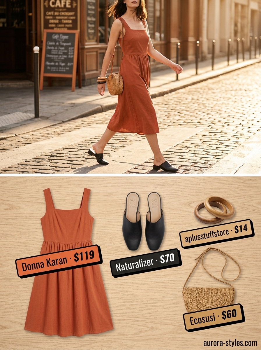 Cozy terracotta knit sundress for women 2026, perfect for a cafe visit or art gallery outing.