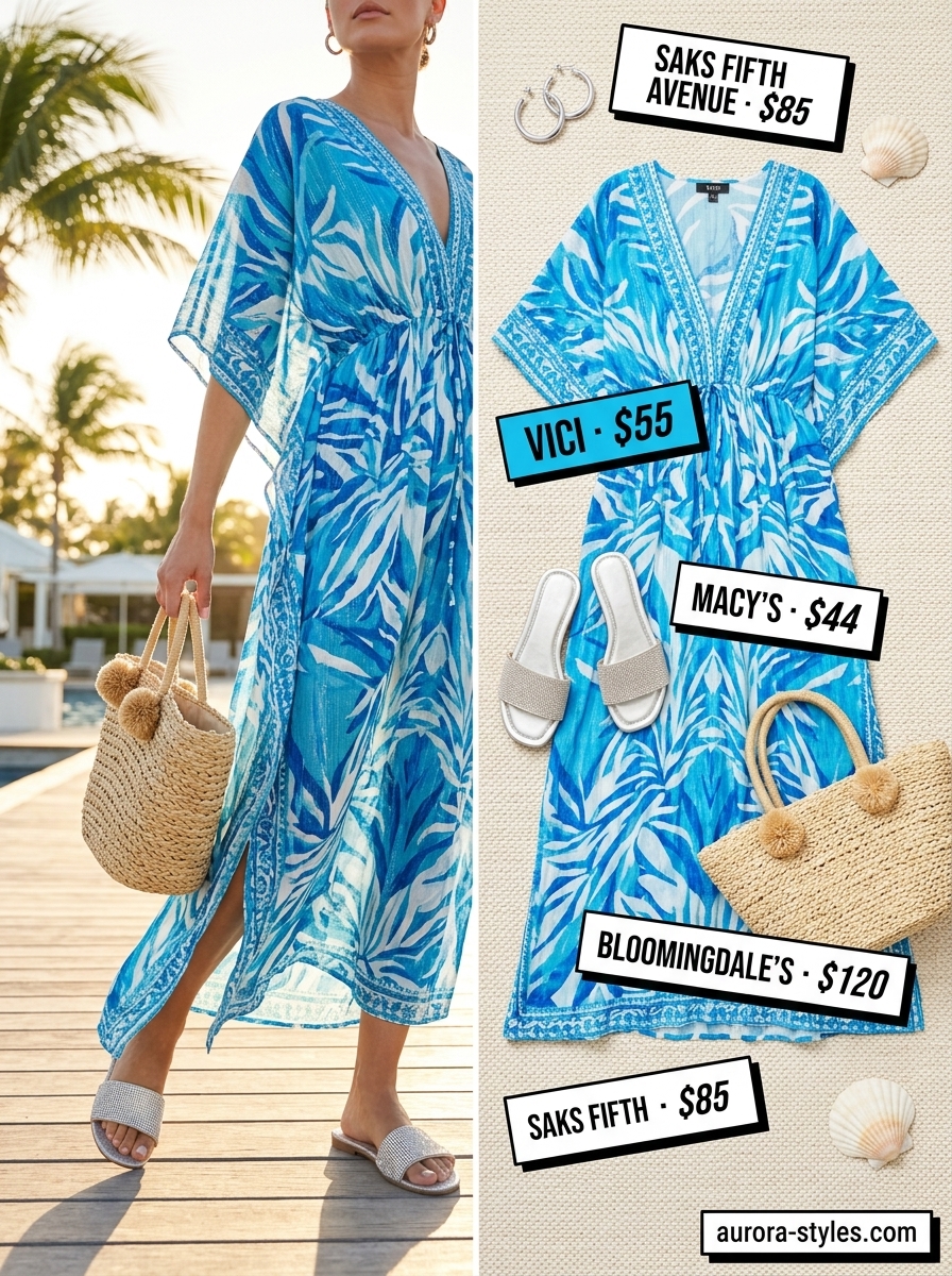Glamorous tropical print caftan sundress for women 2026, ideal for resort wear and beach vacations.