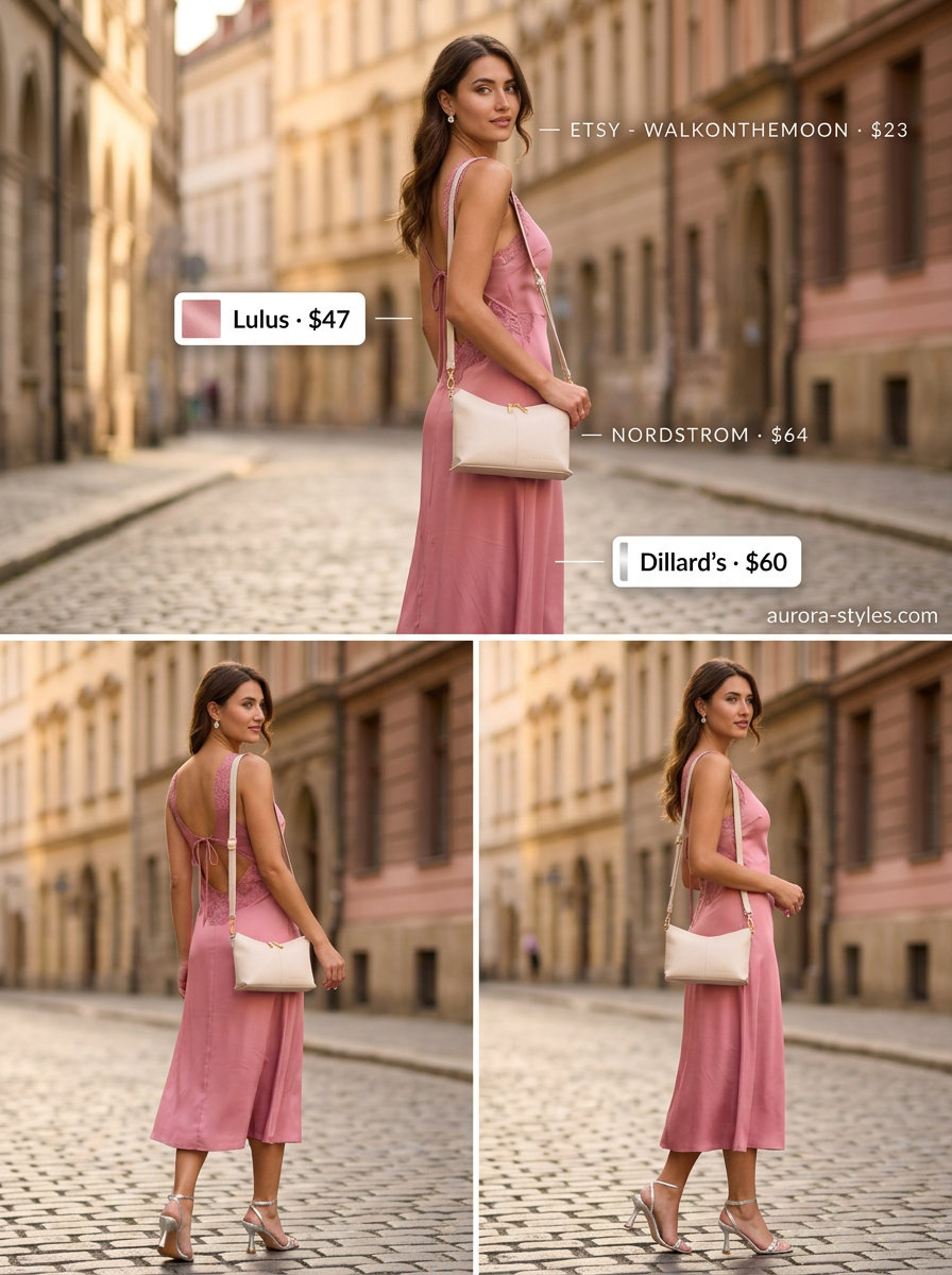 Elegant blush pink satin wrap dress outfit for women 2026, perfect for summer evening events and date nights.