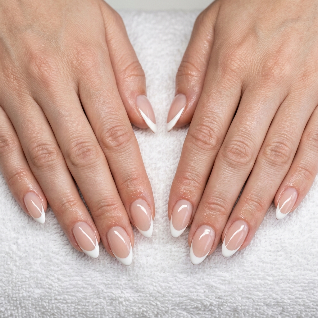 Nude French Almond Nails 2026 for Work Sheer nude almond French nails 2026 for fair skin, ideal for work and minimalist chic.