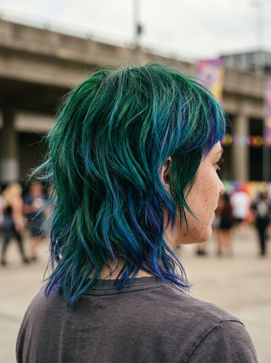 Neon Nomad Shag Haircut 2026 short apricot crush shag with pastel orange-pink, razored layers — edgy bold