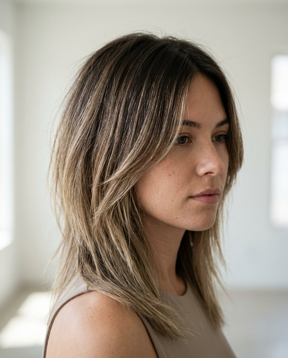 Lived-In Shadow Wolf Cut 2026 medium ash bronde wolf cut with shadow root, soft layers, effortless mood