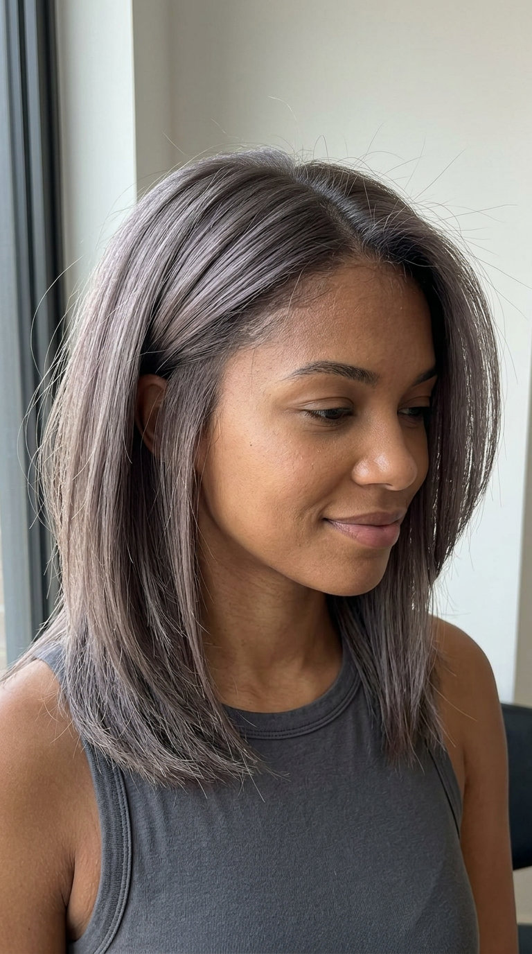 longer ash brown with undercut and grey-violet undertones for edgy