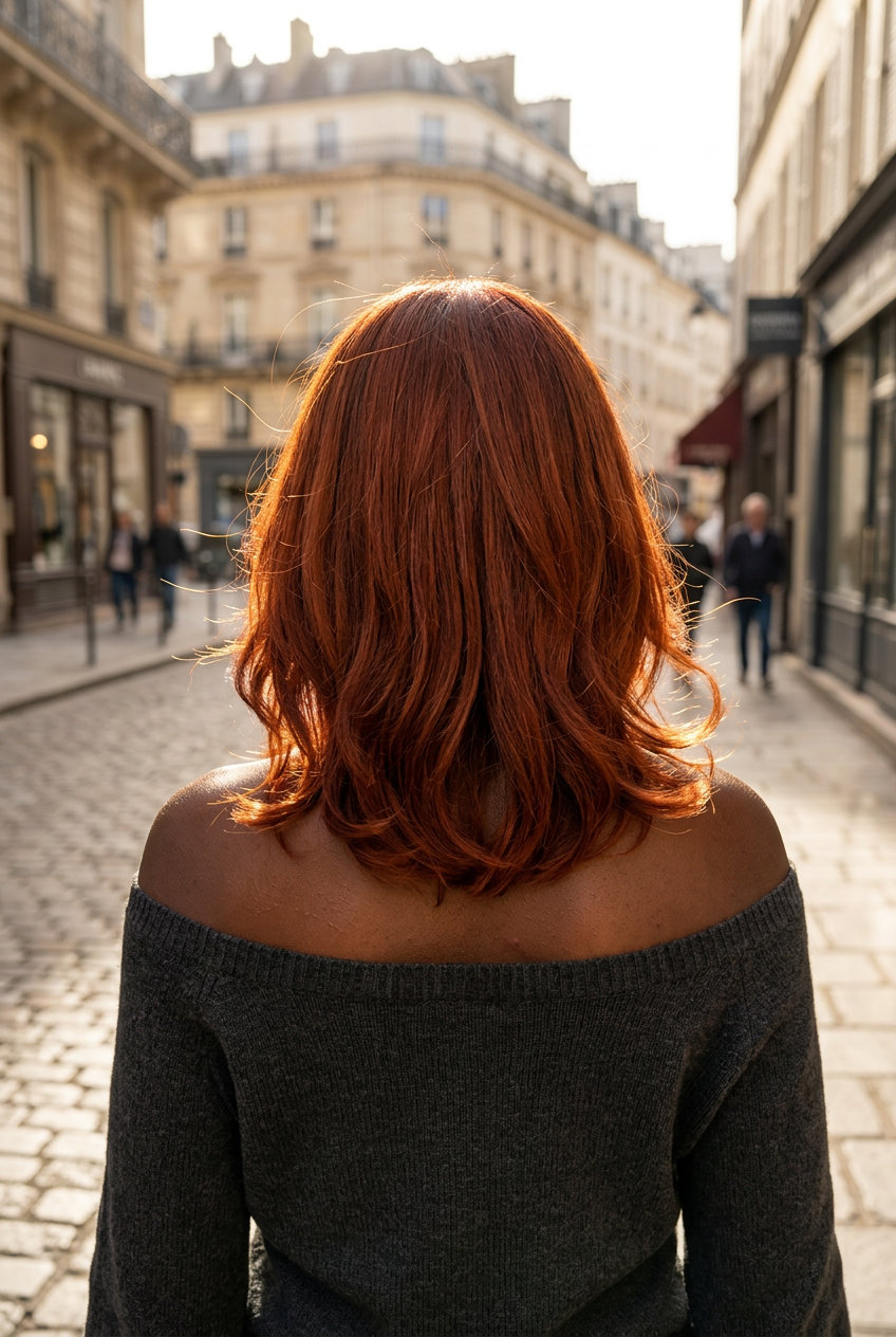 Vibrant Auburn Red Summer Flick Haircut 2026 medium layered haircut with auburn red, copper undertones, face-framing layers — bold retro-chic