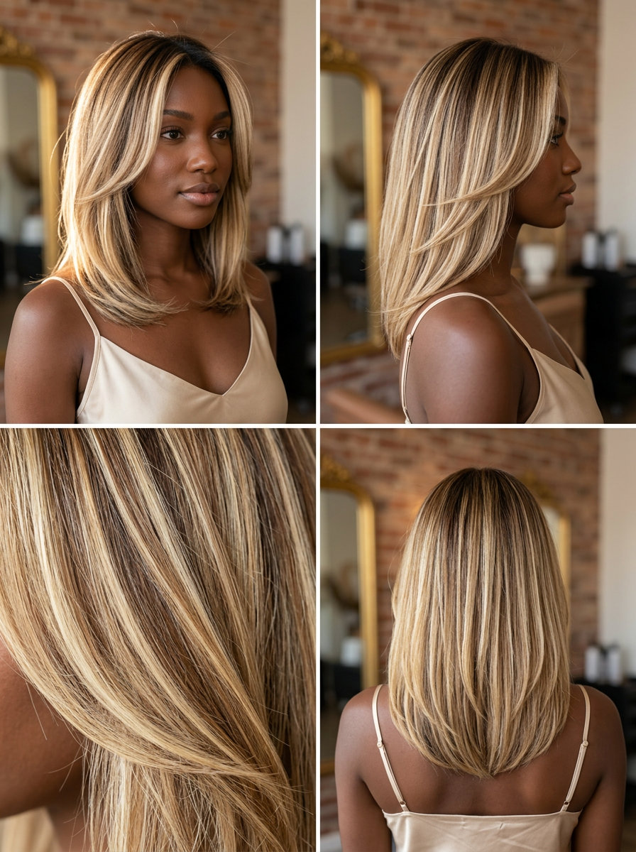 long butter toffee balayage with creamy blonde and caramel ribbons, AirTouch technique — summer vacation