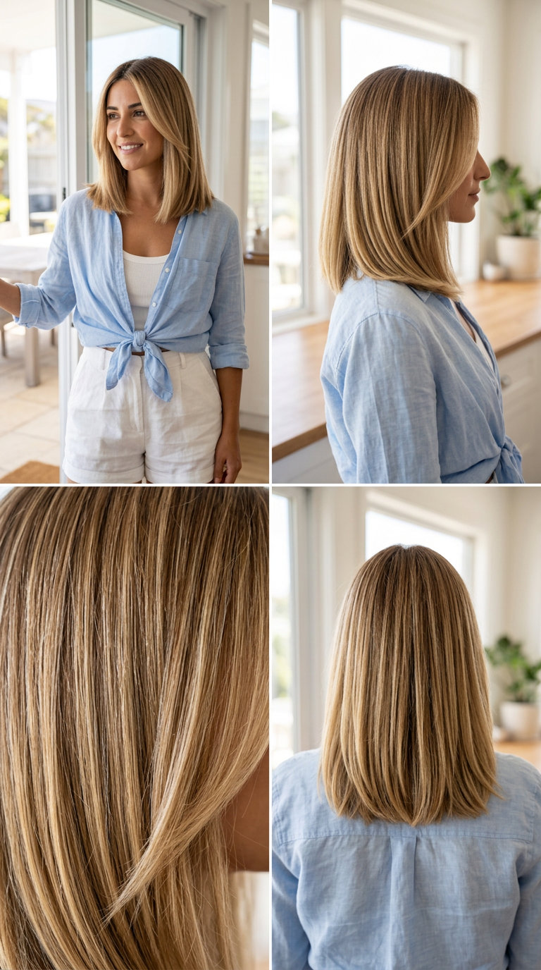 Sun-Kissed Horizon Lob 2026 shoulder-length lob with buttercream blonde, honey babylights, soft root smudge — effortless radiant brunch