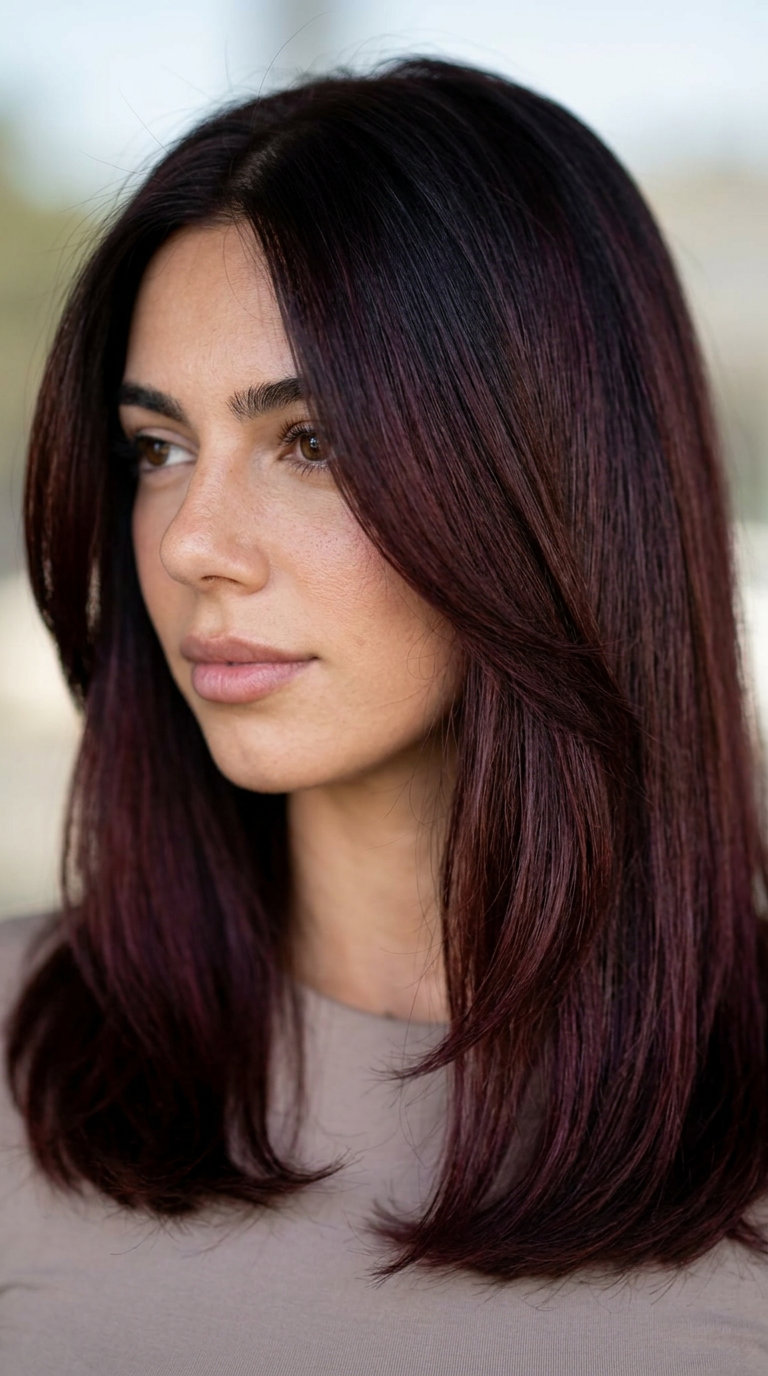 long cherry mocha color melt with deep espresso roots, dark cherry red — bold edgy