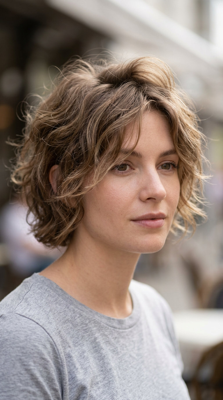 short bixie with warm cinnamon red, soft waves and face-framing bends for summer garden parties