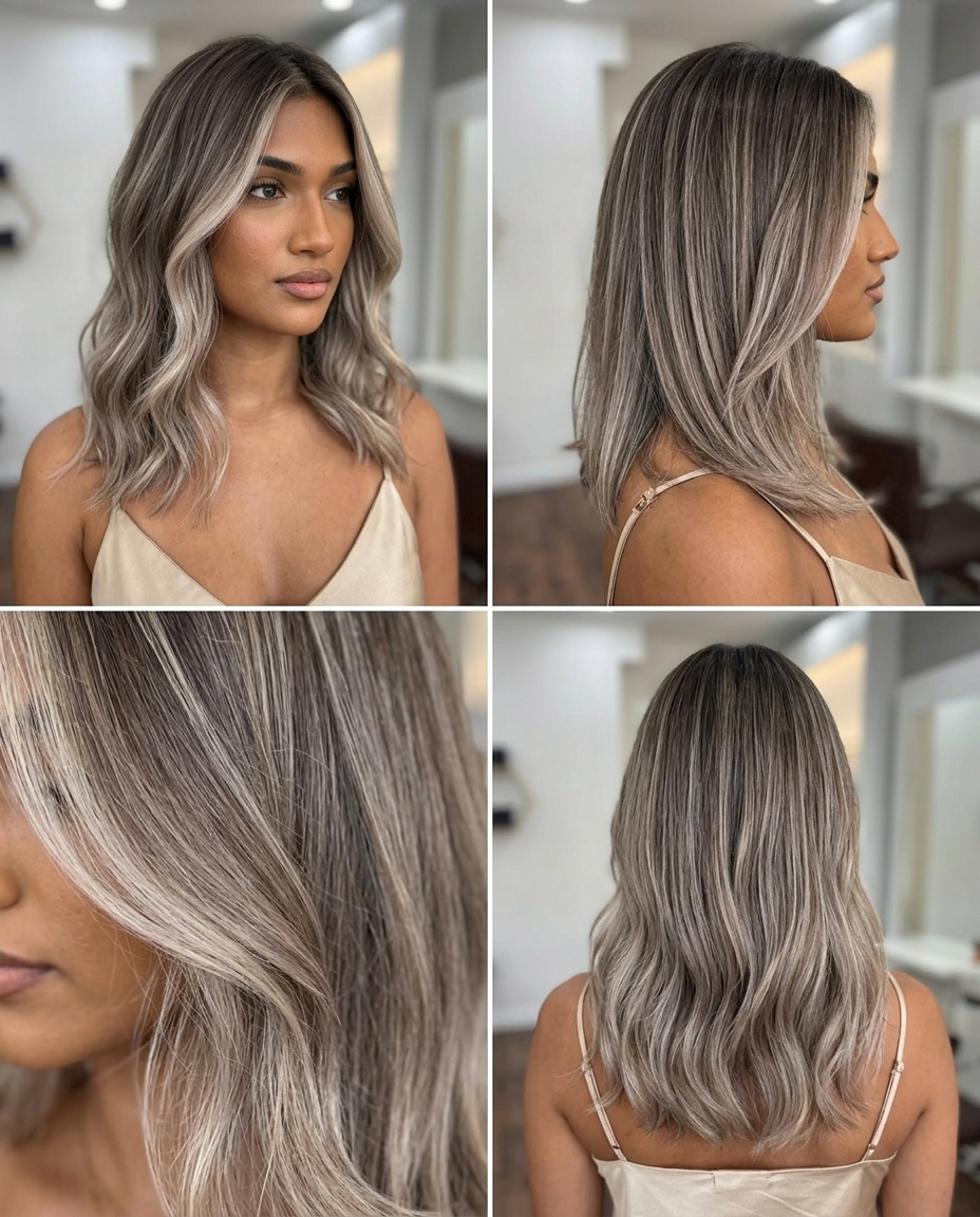 Cool Blonde Ash Brown Blend Balayage 2026 long cool blonde ash brown blend balayage with violet-ash toner, seamless melt for summer