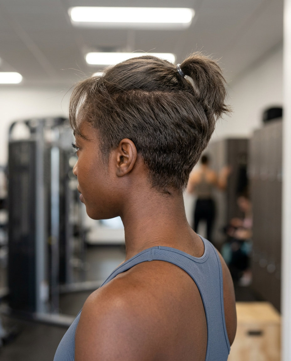 short textured crop with micro-ponytail in cool medium brown for summer 2026