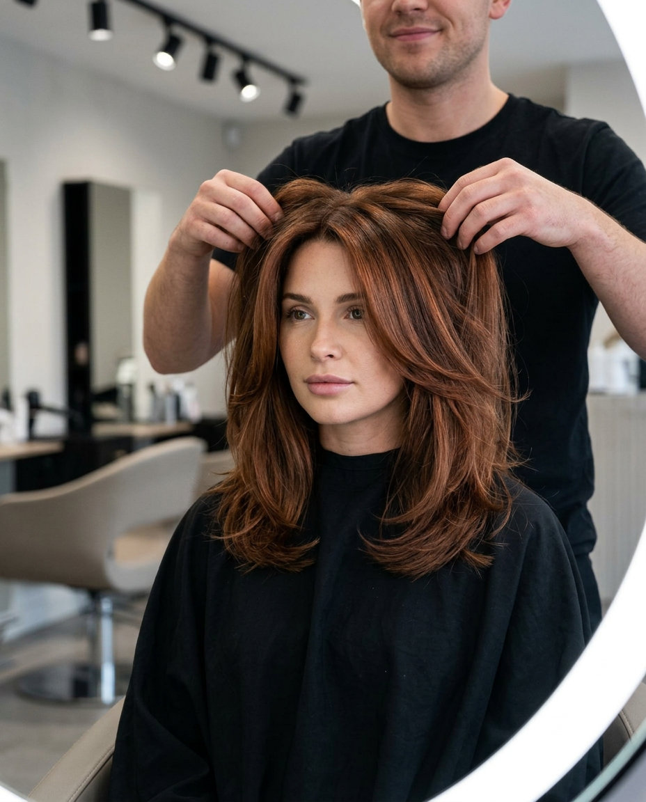 long warm brunette with copper-gold sheen and translucent glaze for bohemian