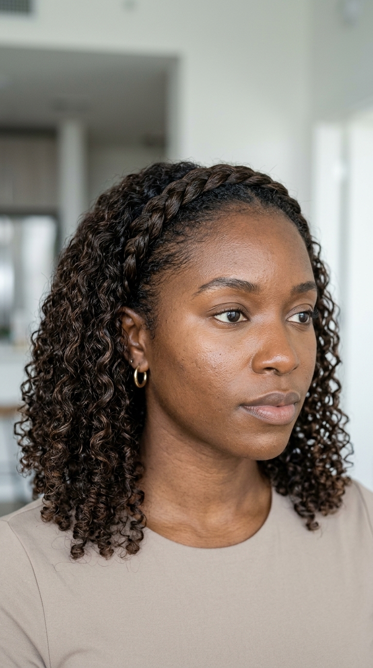 Effortless Braided Headband - Summer 2026 long natural deep brown braided headband with loose waves for summer