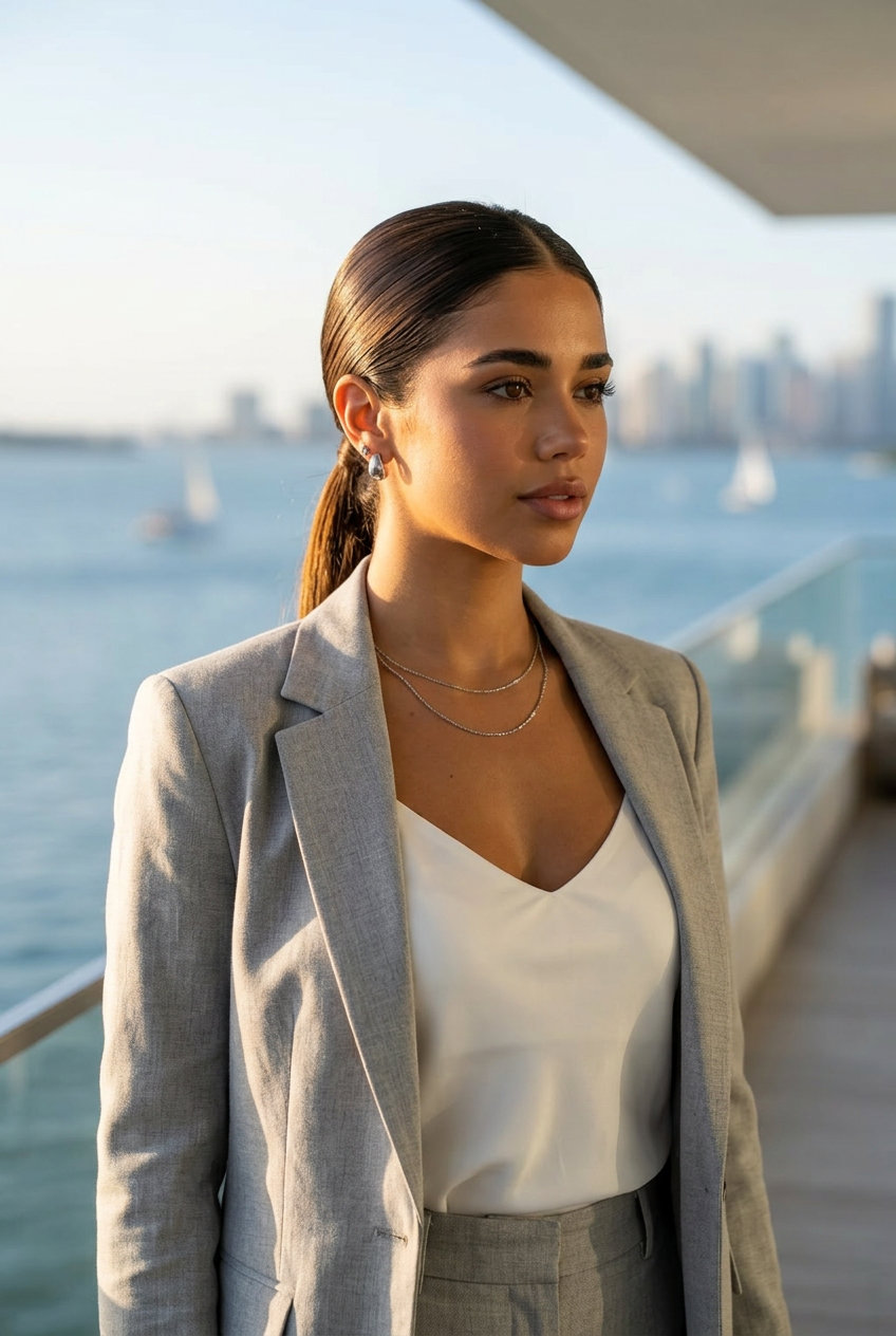 long deep espresso slicked-back low ponytail for professional events