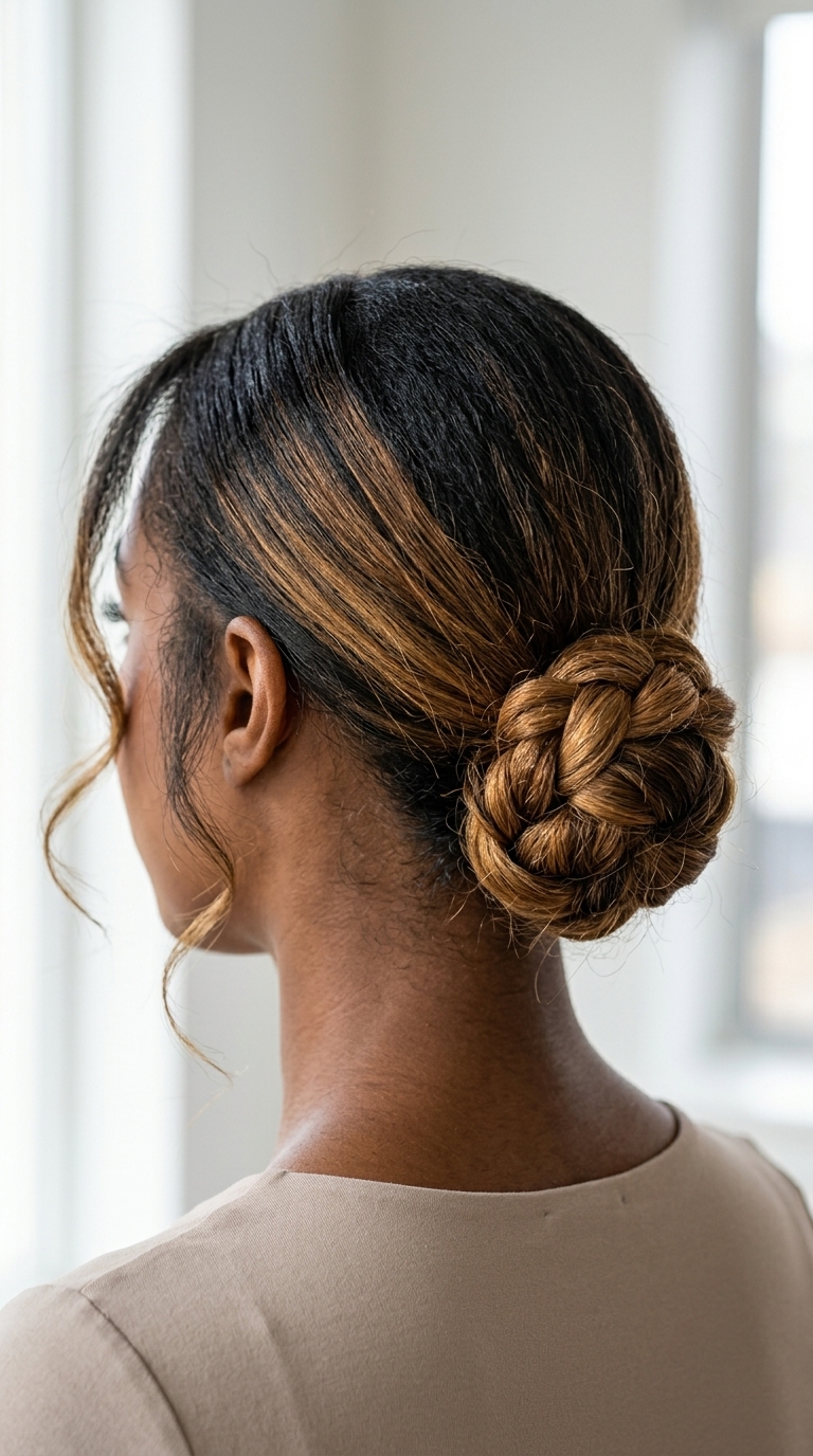Chic Ombré Braided Bun 2026 long espresso to honey amber ombré braided low bun for summer