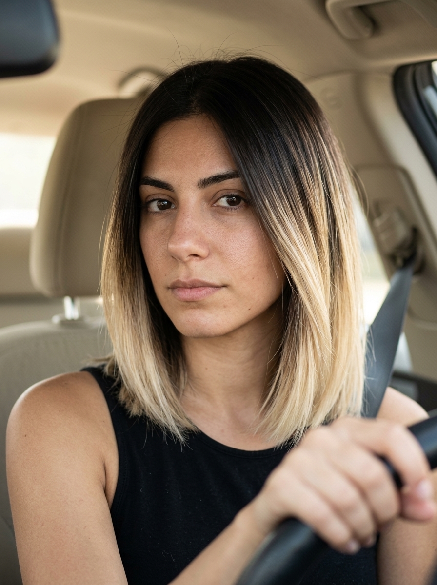 long deep espresso brunette with creamy blonde tips and high contrast for edgy