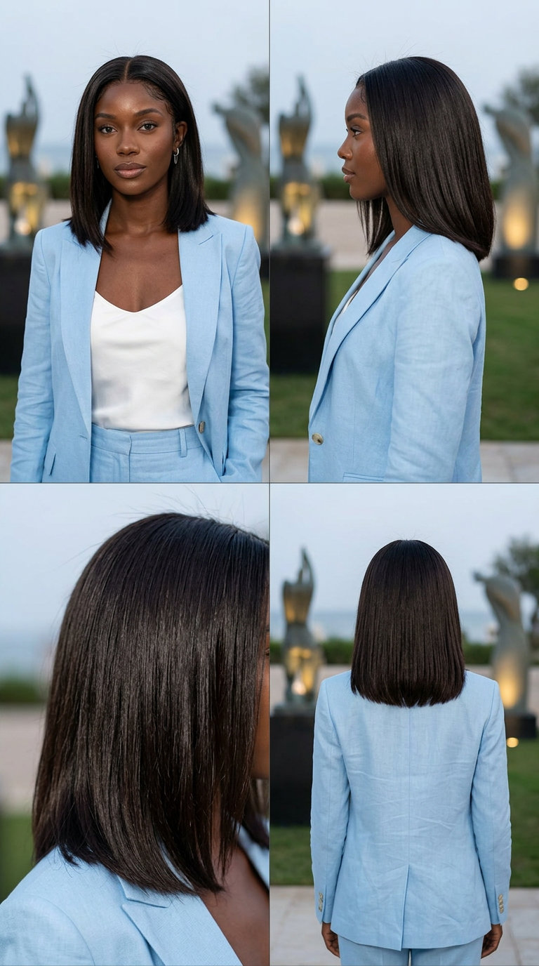 The Liquid Lob: Deep Espresso Gloss 2026 long blunt lob with deep espresso gloss, high-shine finish, no fringe — sleek corporate summer event