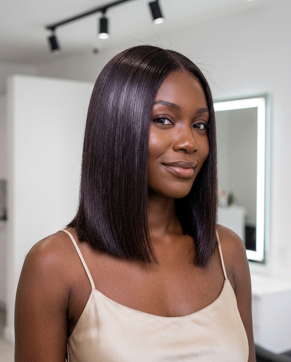 midi espresso brunette haircut with violet undertones and blunt ends for summer 2026