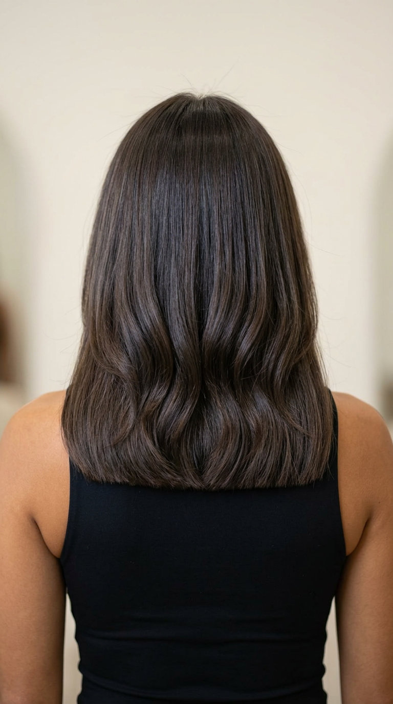 Sculpted Volume 2026: Medium Brunette medium haircut with espresso roast, blunt perimeter, and internal layers for professional events