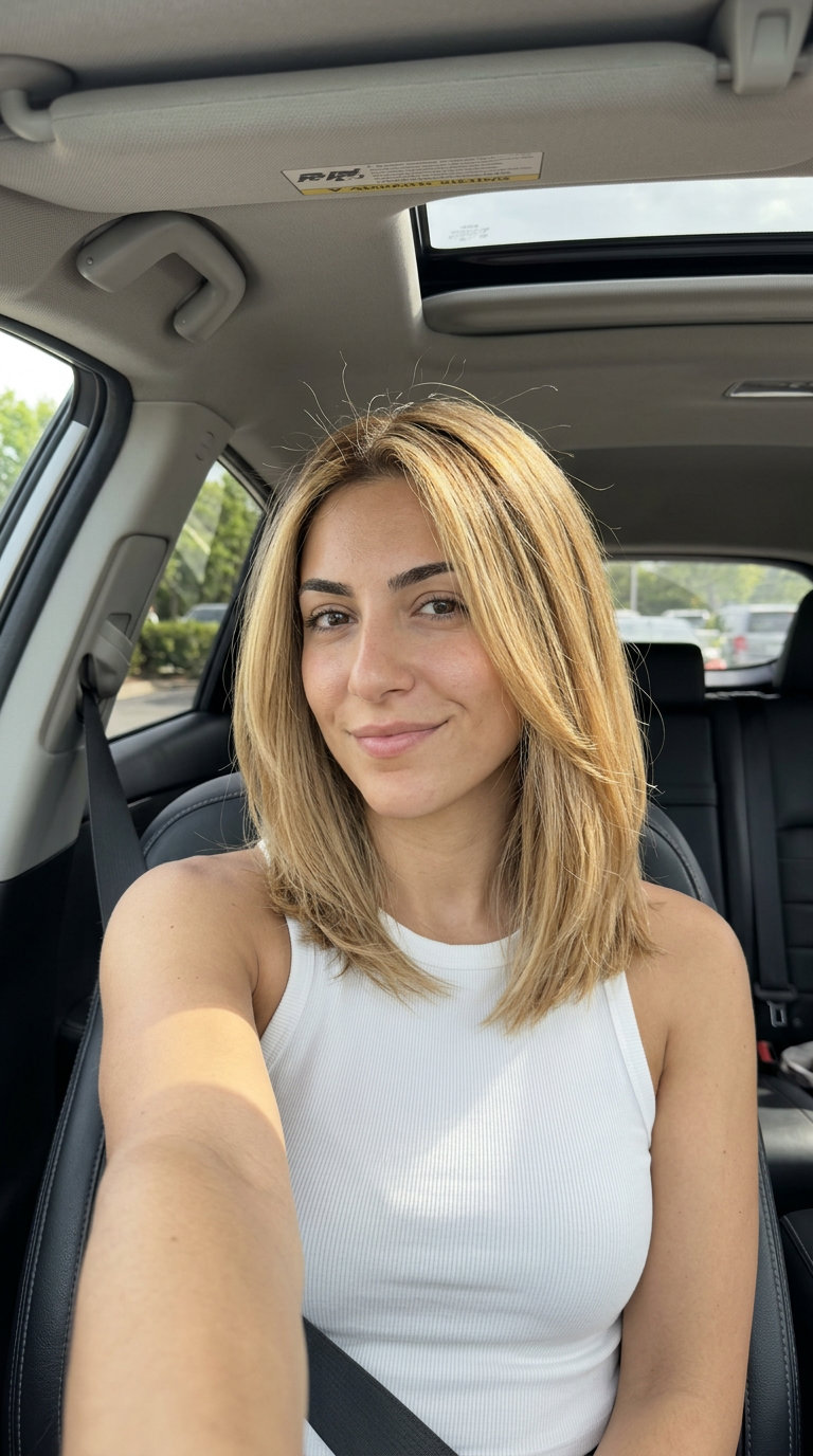 Golden Hour Textured Lob 2026 medium lob haircut with golden blonde, warm honey gloss, internal layers — effortless
