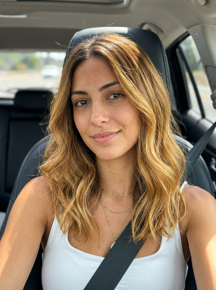 long layered haircut with golden honey ombré highlights and dark brown base, balayage & ombré for summer