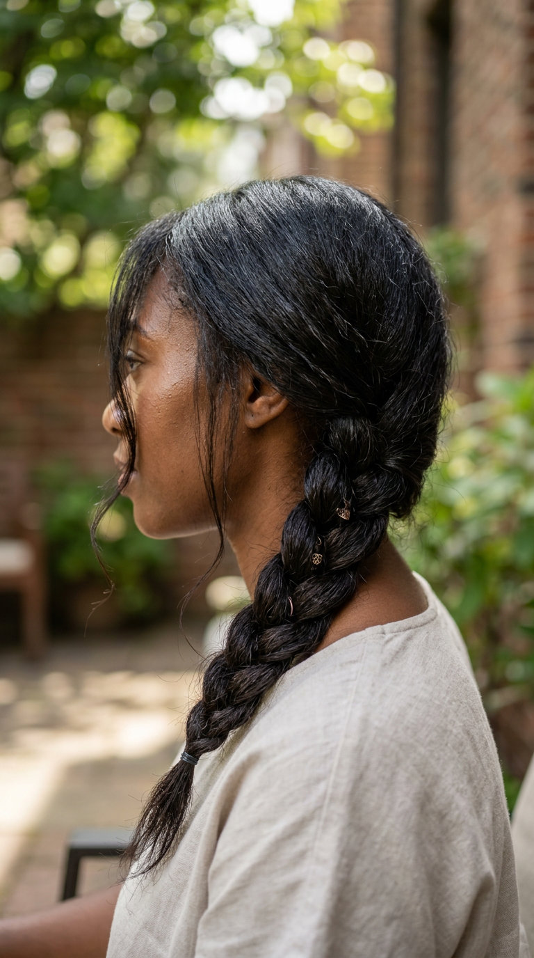 Boho Honey Amber Braid 2026 shoulder-length loose side braid with honey amber melt, textured waves, bohemian vibe