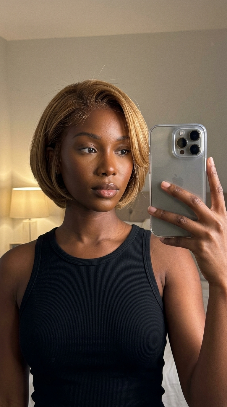 Romantic Honey Blonde Bixie Haircut 2026 short bixie haircut in warm honey blonde with golden babylights, vanilla root smudge, rounded shape for feminine look