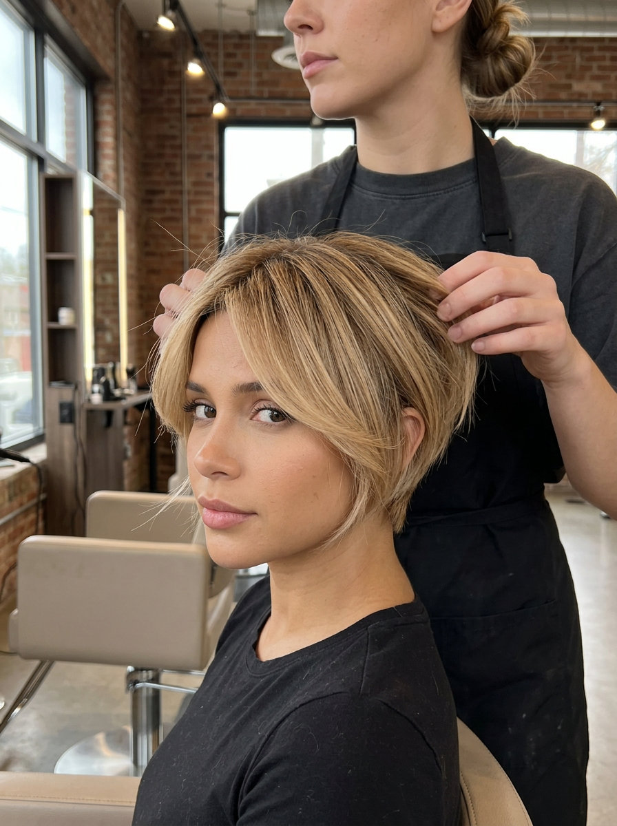 Textured Honey Crop Ombre 2026 short textured crop ombre with dark blonde to light honey blonde, razored top layers and diffused edge — edgy lived-in look