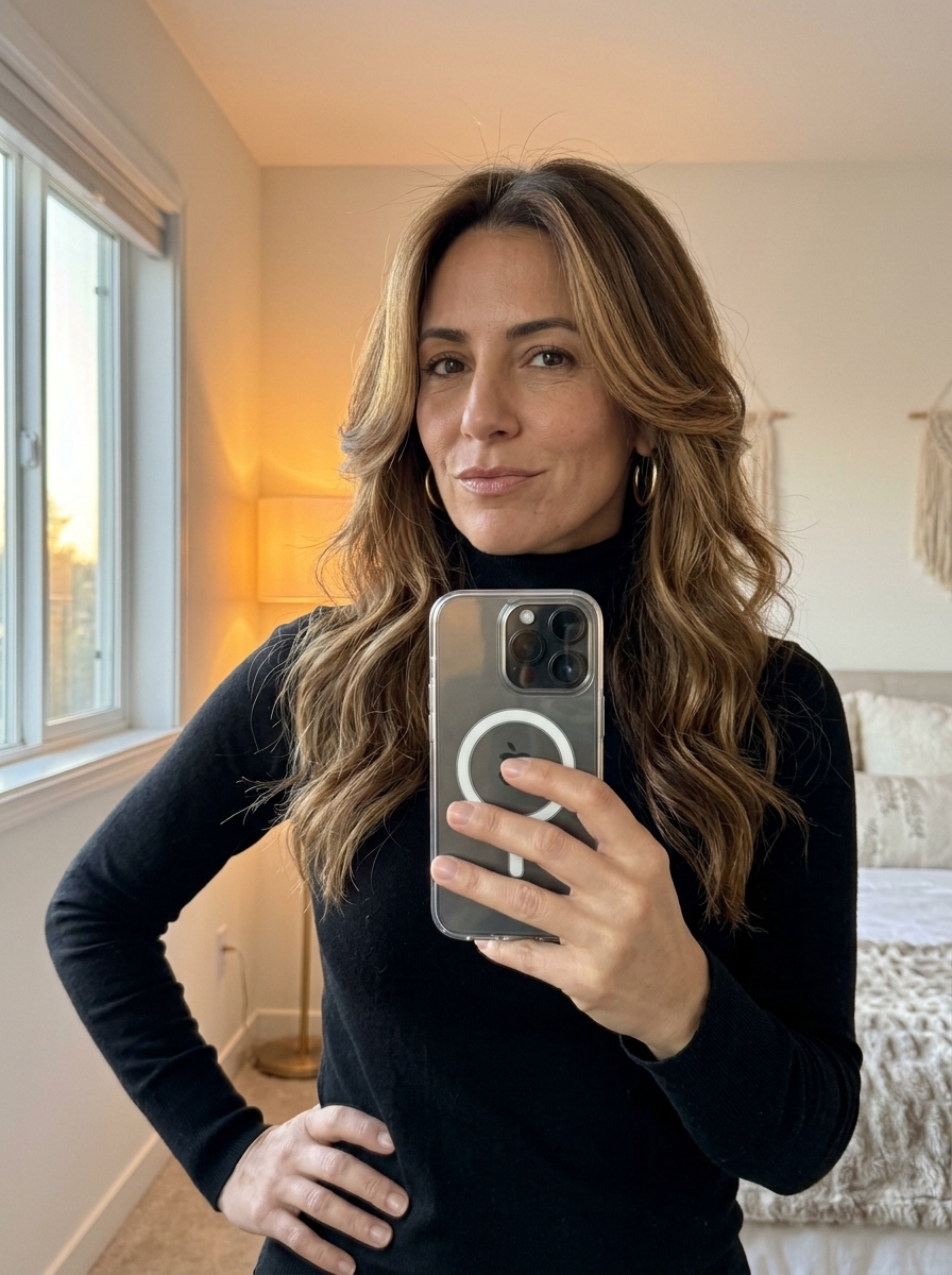 long expensive honey balayage haircut with caramel ribbons, butterfly layers, and face-framing for summer