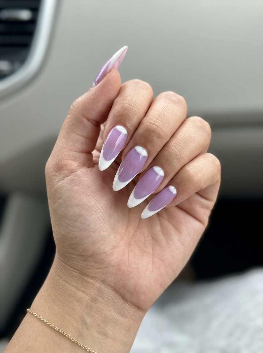 Jelly lavender reverse French nails for light summer nails 2026. Playful party casual style.