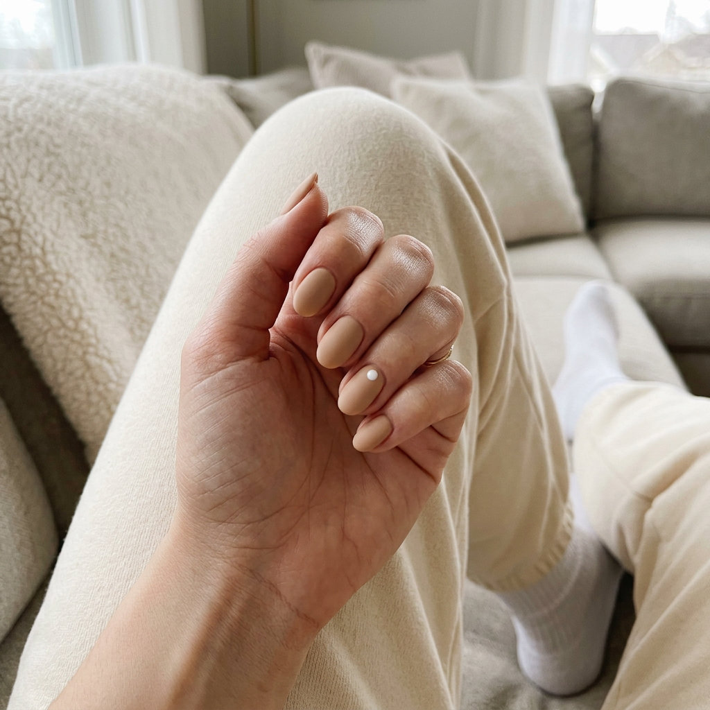 Matte nude with accent dot nails for light summer nails 2026. Clean minimalist work style.